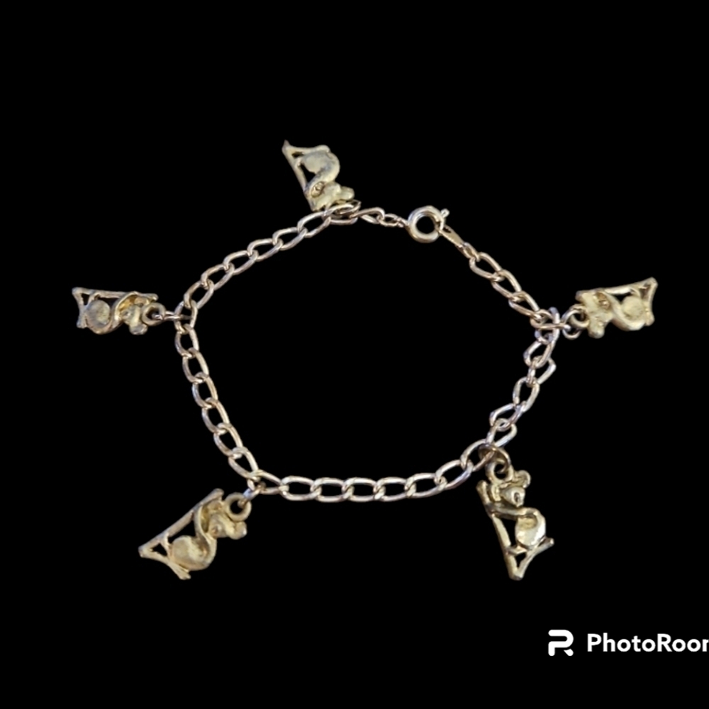 VTG Unique Dainty Pewter Koala Bear Charm Chain Tennis Bracelet